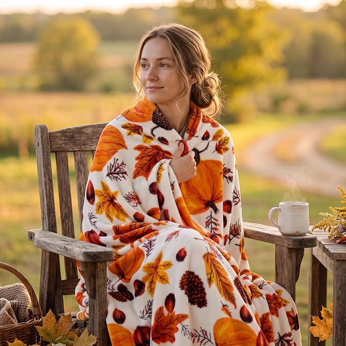 BEDELITE Fleece Blanket Soft Plush Fall Twin Size Autumn Pumpkin 60"x80" | Ultra Soft Fleece, Plush Microfiber, Lightweight Warmth, Thanksgiving Gift, Fall Home Decor, Machine Washable, Couch Sofa Bed