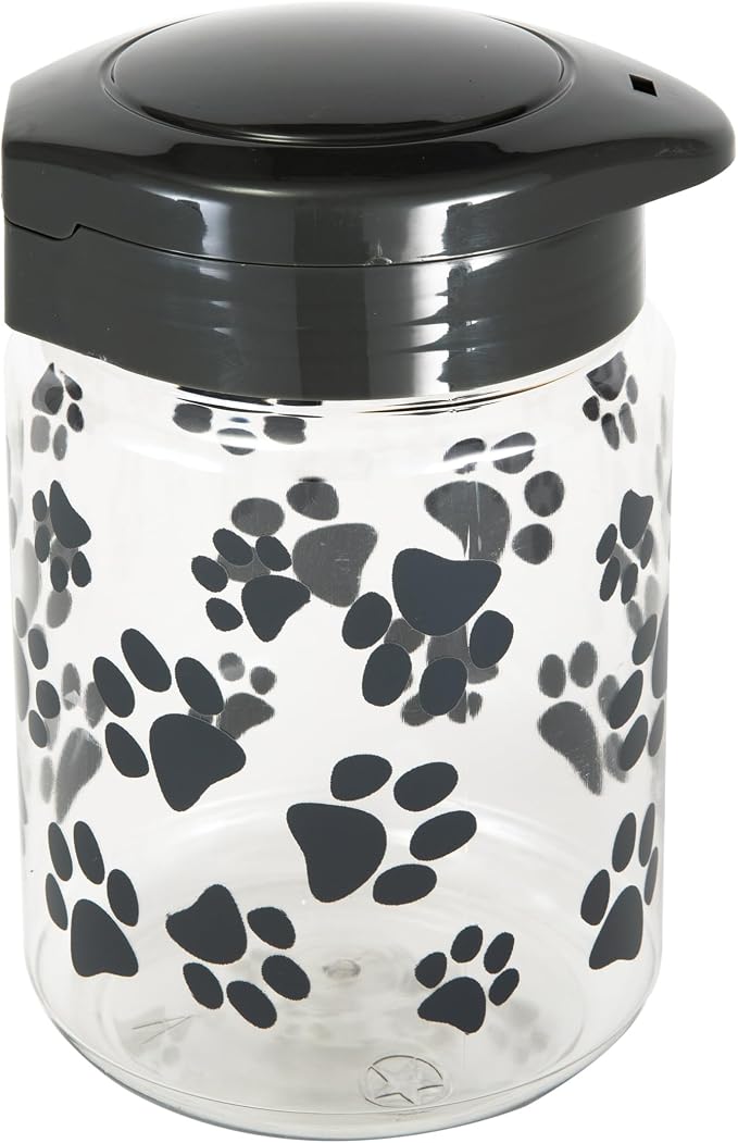 Lixit® Dog Treat Plastic Jar - Airtight Food and Treat Storage Jars for Dogs, Cats, Small Animals and Birds - Made in USA (Paw Prints - Gray, 64 Ounce (Pack of 2))