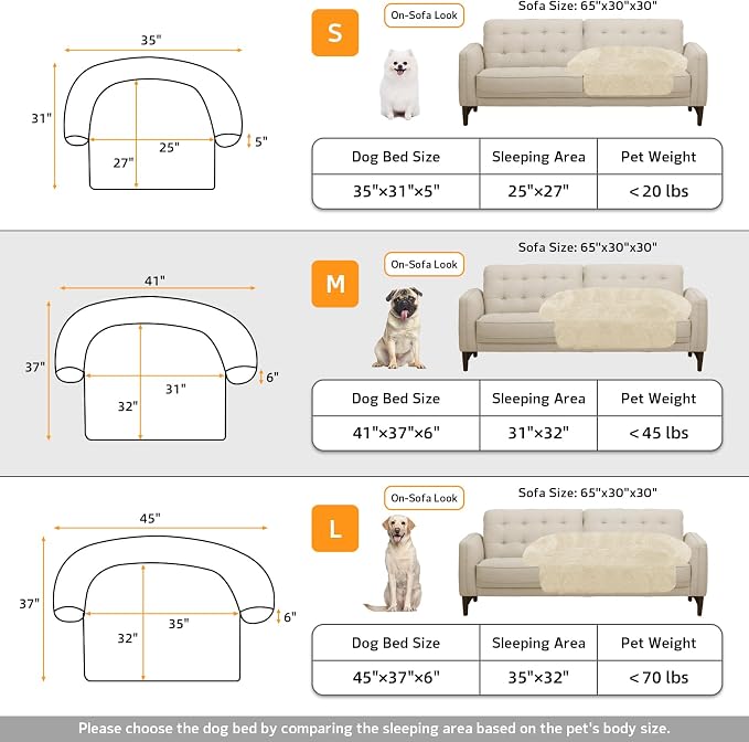 Calming Dog Bed Fluffy Plush Dog Mat for Furniture Protector with Removable Washable Cover for Large Medium Small Dogs and Cats (Medium, Beige)