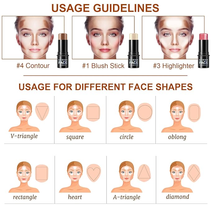 Lezero 3Pcs Contour Stick Makeup Kit, Shades with Highlighter, Blush and Bronzer Stick for Sculpt the Face and All Skin Type, Long Lasting, Smooth, Dewy & Matte Finish, MEDIUM TAN