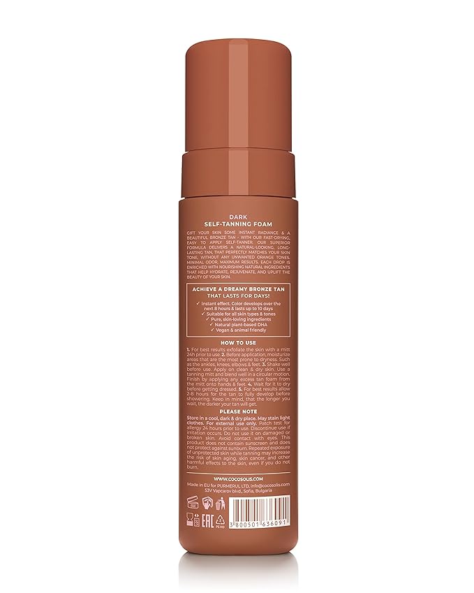 COCOSOLIS - SOLIS | Dark Self Tanner | Self Tan For Face & Body | Tanning Mousse For a Rich, Natural and long-lasting tan | Organic Self Tanner - Plant-Based DHA (200 ml)