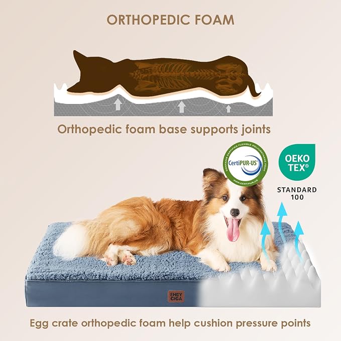 EHEYCIGA Orthopedic Dog Bed Extra Large with Removable Washable Cover, 41IN | Egg Crate Foam Support, Durable Oxford fabric, Non-Slip Bottom, Machine Washable, Soft Waterproof Plush Pet Bed Mat For Crate