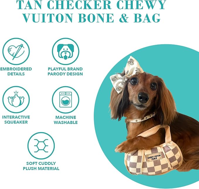 Haute Diggity Dog Chewy Vuiton Bone & Handbag Plush Dog Toy Designer Parody