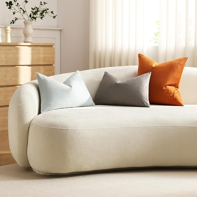 Euro Sham Covers 24x24 Orange: Pack of 2 Cozy Soft Velvet Square Modern Luxury Decorative Throw Pillow Cases for Sofa Couch Living Room Bed Home Decor