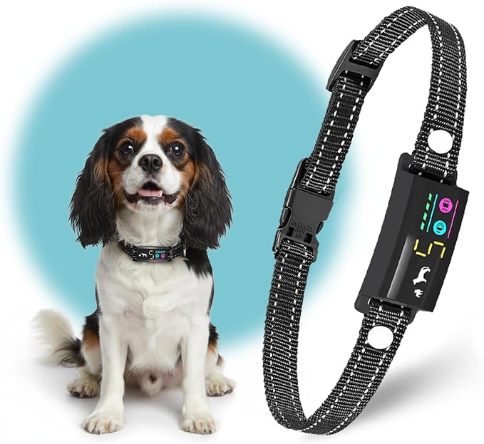 No Shock Bark Collar for Small Dogs 8-40 lbs - Beep & Vibration, Smart Screen, 5 Sensitivity, Anti-False Trigger, Magnetic Rechargeable, IP67 Waterproof, Black/Black
