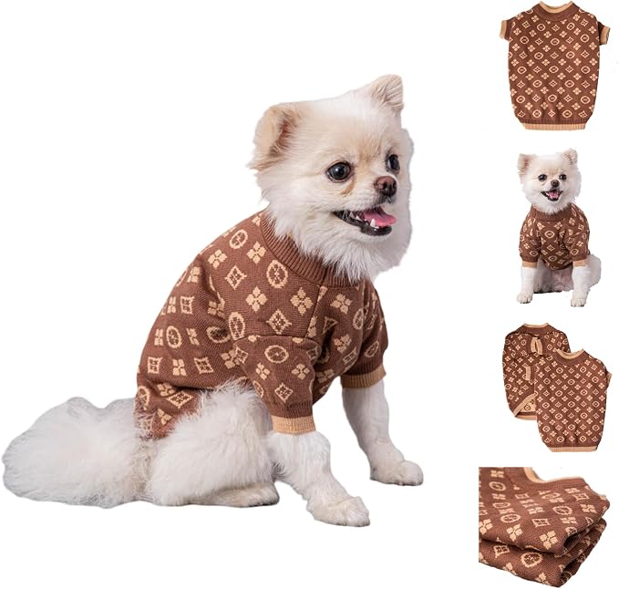 Dog Sweater for Small Dogs, Designer Dog Clothes, Luxury Chewy Pawtton Knit | Designer dog clothes for small dogs with soft knit comfort, luxury styling and easy pullover fit for Yorkies in cold weather.