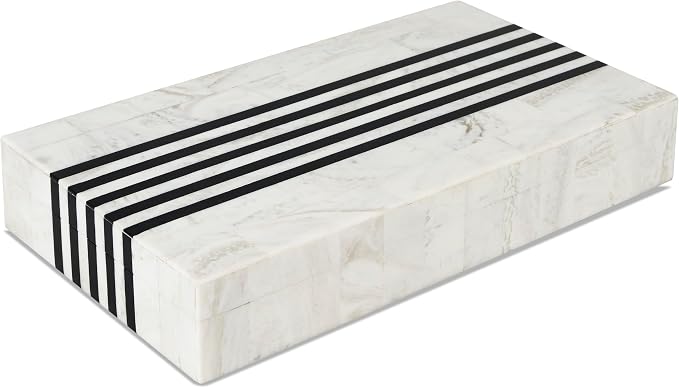 Handicrafts Home Large Decorative Storage Box with Lid – Black White Modern Storage Box, Remote Control Organizer for Coffee Table, Console & Living Room Decor – Mono Sprint 12 x 6 x 2