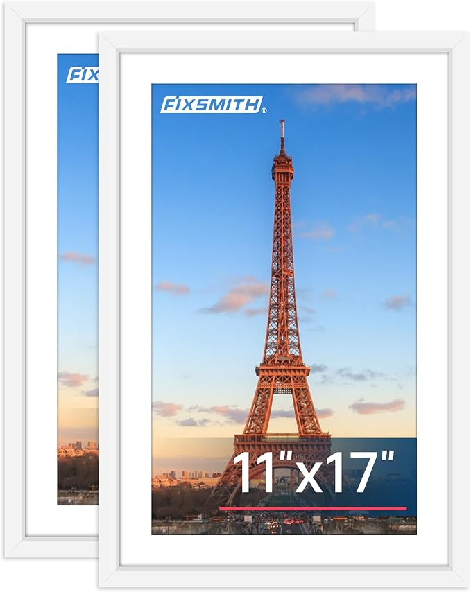 11x17 Picture Frame White Set of 2, Photo Frame with HD Plexiglass, Display Pictures 9x15 with Mat or 11x17 Without Mat, White Picture Frames Collage Wall Decor, Gallary Wall Frame