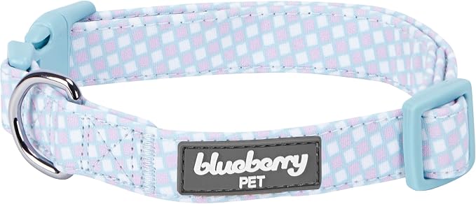 Blueberry Pet Sophisticated Pastel Blue Checker Adjustable Dog Bandana Collar with Bow Tie, Medium, Neck 14.5"-20"