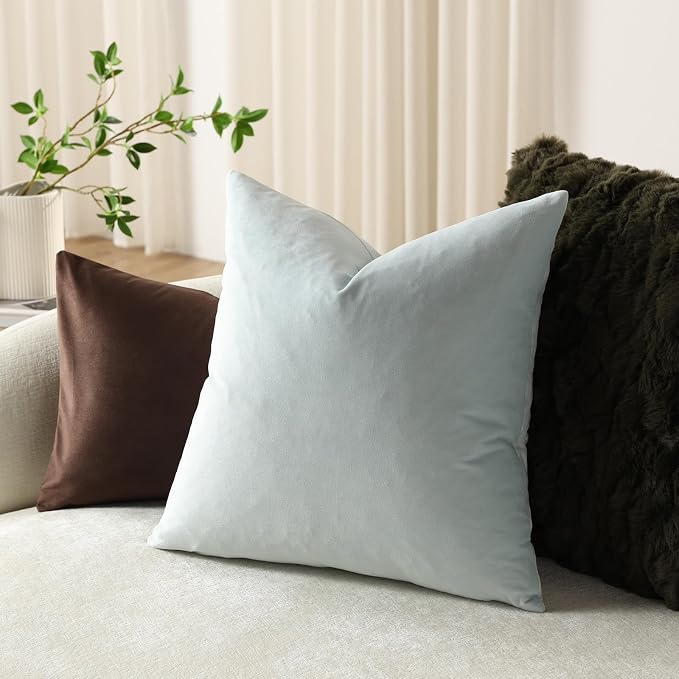 Throw Pillow Covers 22x22 Light-Blue: Pack of 2 Cozy Soft Velvet Square Modern Luxury Decorative Throw Pillow Cases for Sofa Couch Living Room Bed Home Decor