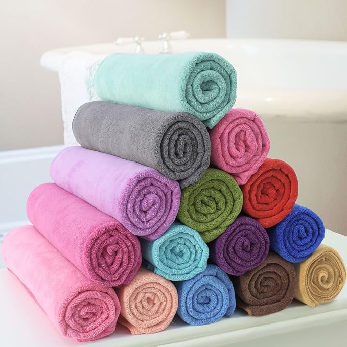JML Microfiber Towels, Bath Towel Sets (6 Pack, 27" x 55") - Extra Absorbent, Fast Drying, Multipurpose for Bath, Swimming, Fitness, Sports, Yoga, Grey, Yellow, Green