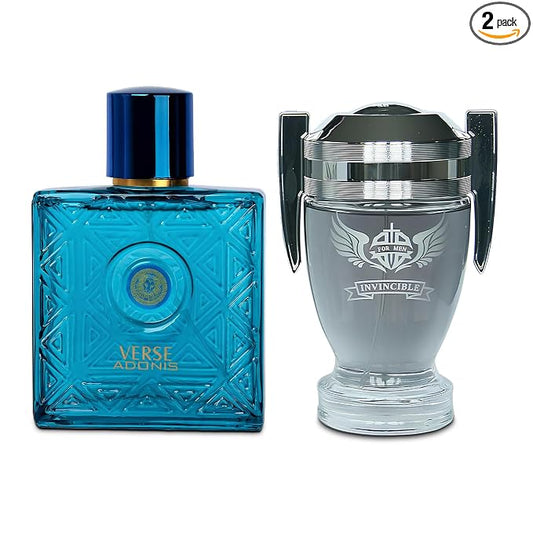 AFLUXE Verse Adonis&Invincible Grey Combo Men Cologne 3.4 Fl. Oz Men's Perfume Refreshing Combination of Woody Floral & Fruity Scents Eau De Parfum for Men Lasts All Day Best Gift for Any Occasion