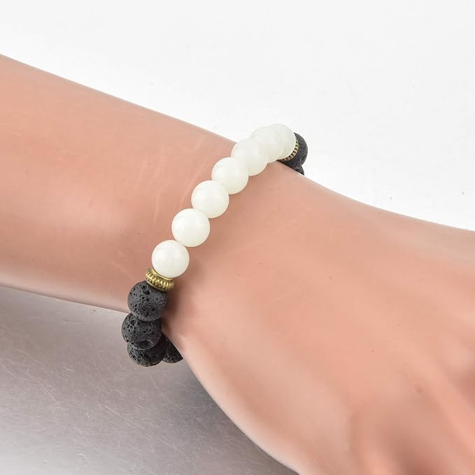 Lava Rock & Glowing Stone Beaded Bracelet for Kids Essential Oil Diffuser for Aromatherapy Ideal for Anti-Stress or Anti-Anxiety Made with Real Stones No Plastic Years 3-6