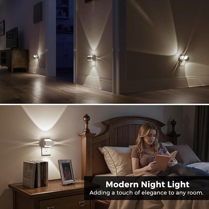 L LOHAS LED Night Light Projector, Night Lights Plug into Wall Light Sensor | Dusk to Dawn Sensor Nightlight, Rotating White Nightlights, Daylight Ambient Lighting for Bathroom, Hallway, Gift, 1 Pack