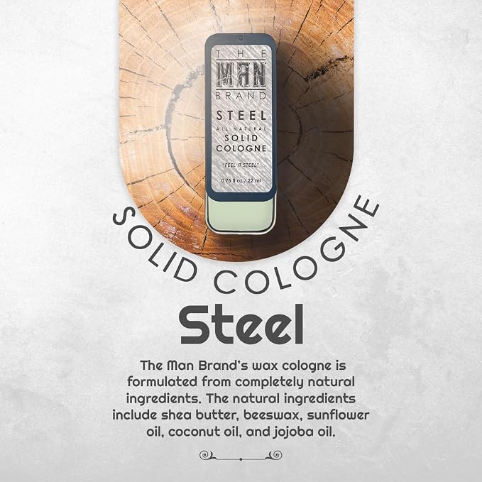 Steel Solid Cologne 0.75 oz - Natural Men's Cologne - Redefined men's fragrance Wax Cologne, Steel Travel Size Cologne for men - Solid Cologne Men's Steel Scent (3/4 Ounce (Pack of 1), Steel)