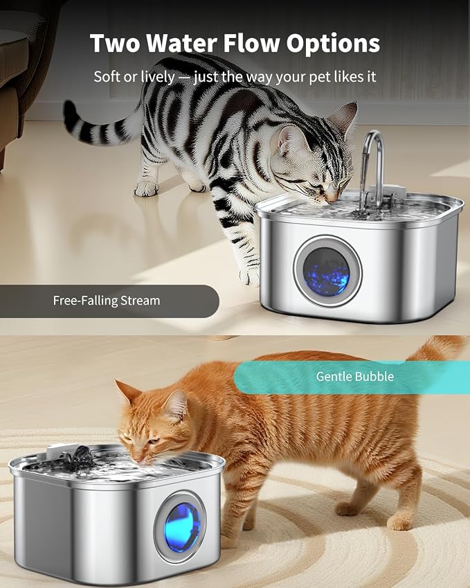 Stainless Steel Cat Water Fountain - 3.2L/108oz Cat Drinking Fountain | Quiet Cat Fountain for Indoor Cats and Small Dogs, Automatic Pet Water Dispenser Keeps Fresh Water