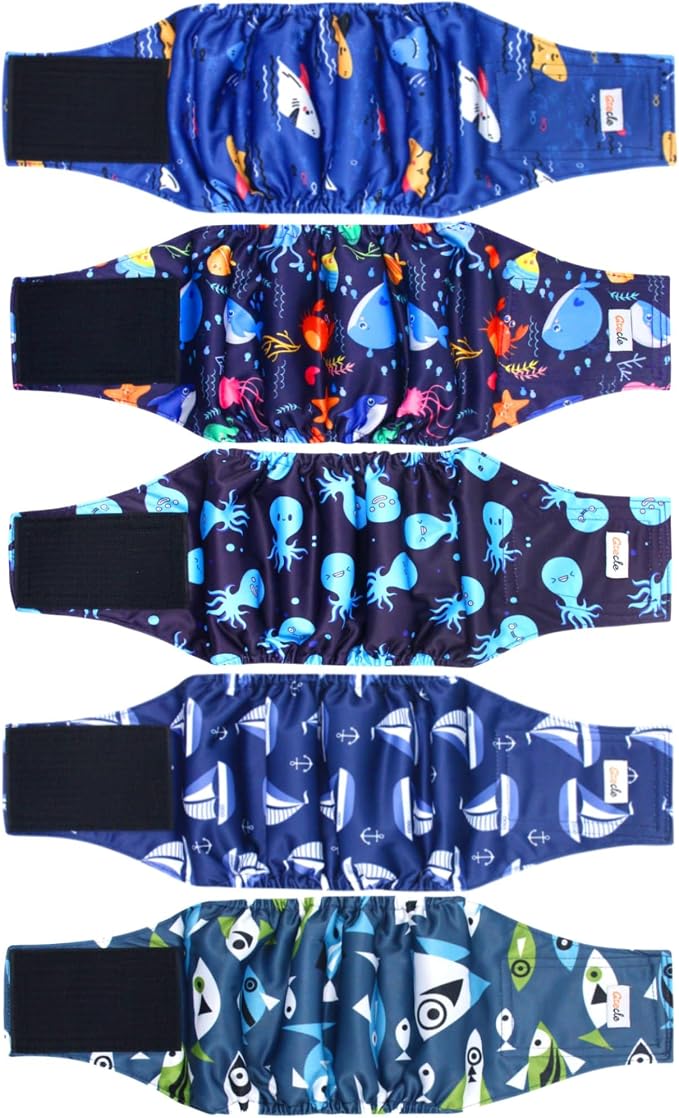 5 Pack Dog Diapers Male Reusable, Premium Belly Bands for Dogs, High Absorbing Male Dog Pee Wraps for Doggie in Incontinence or Excitable Urination and Training S