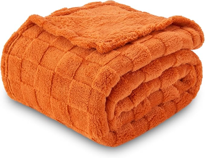 NEWCOSPLAY 3D Checkered Flannel Twin Blanket, Orange Checkered, 60"x80" | Super Soft Cute Lightweight Decorative Premium Silky Fleece Blanket for Couch Sofa Bed, Gift for Women Men, All Season Use
