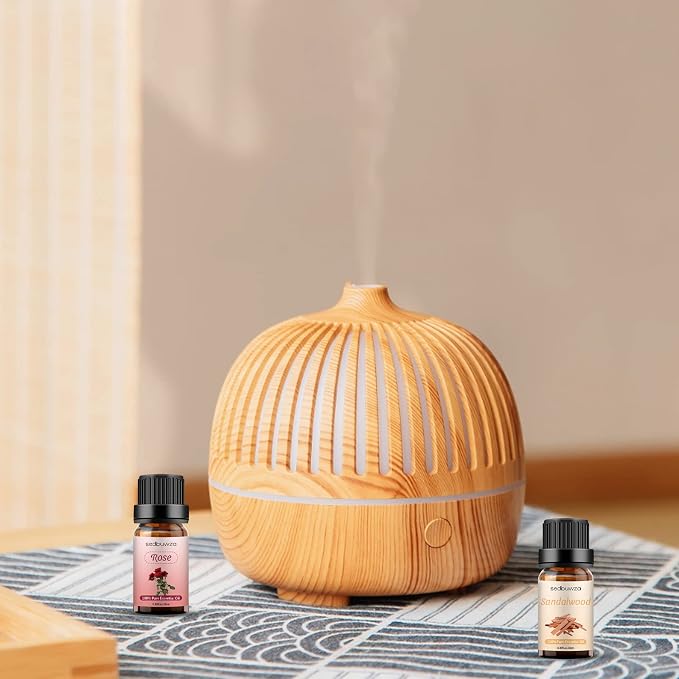 Sedbuwza Rose Sandalwood Essential Oil Set, Rose Fragrance Oil Sandalwood Scent Oil Set for Diffuser, Aromatherapy, Massage, Soap, Candle Making 2 x 10 ml