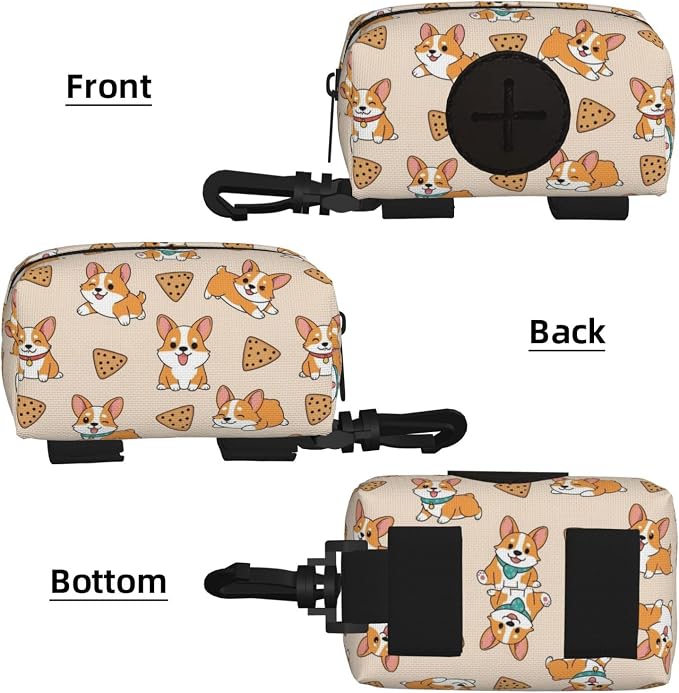 Cute Corgi And Cookie Dog Treat Pouch for Pet Walking and Training with Clip Small Zipper Dispenser for Leash and Outdoor Use