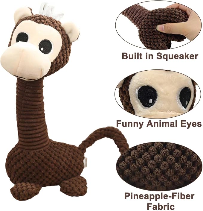 Squeaky Plush Dog Toys, Cute Animal Pet Toy for Small Dogs, Monkey
