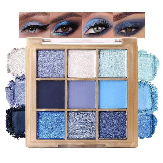 Matte Sparkling Eye Shadow Palette,Neutral Nude Smoky Glitter Powder Eyeshadow for Older Women,High-Pigment Eye Makeup, Naturing-Looking Travel Size Makeup Pallete (Matte Glitter-Blue)