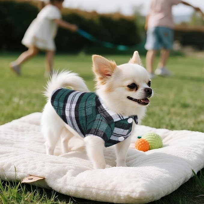 3 Pcs Dog Clothes Plaid Shirt Puppy Clothes Button Up Cat Shirt for Small Pet Dogs Cat Christmas Costume (Small)