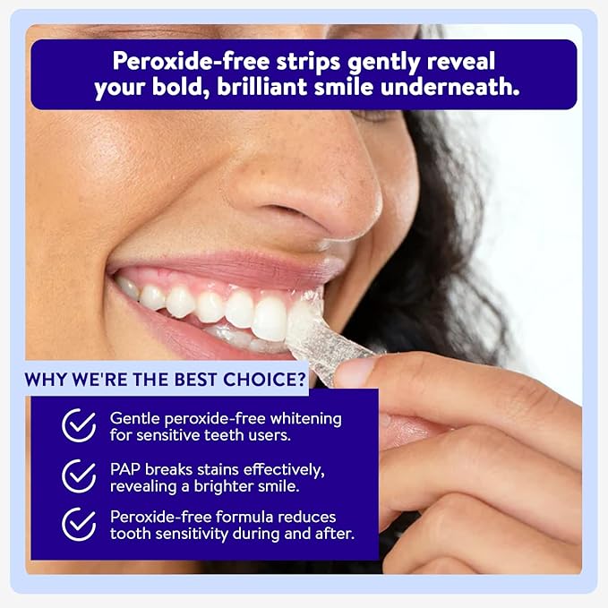 Active Wow 24k White Teeth Whitening Strips - Sensitive Teeth Whitening Strips, Peroxide Free Formula, Enamel Safe Teeth Whitening, Teeth Whitening Stain Remover - 7-Day Kit, 14 Whitener Strips