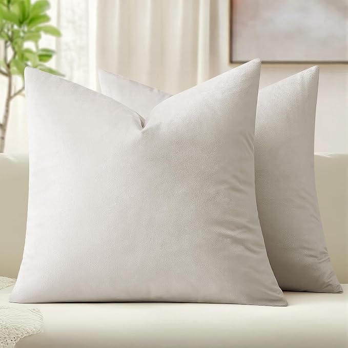 MIULEE 24x24 Inch Pack of 2 Euro Velvet Throw Pillow Covers Greyish White | Soft Solid Decorative Euro Sham, Modern Luxury Home Decor, for King Bed Sofa Couch Bedroom Livingroom