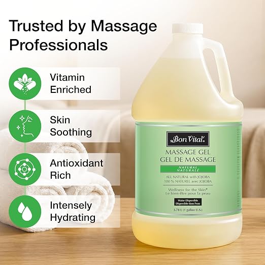 Bon Vital' Naturale Massage Gel, 1 Gallon, Hypoallergenic & Paraben-Free, Natural Massage Lotion Alternative with Botanical Extracts, Lightweight & Non-Greasy Formula, for Sensitive Skin