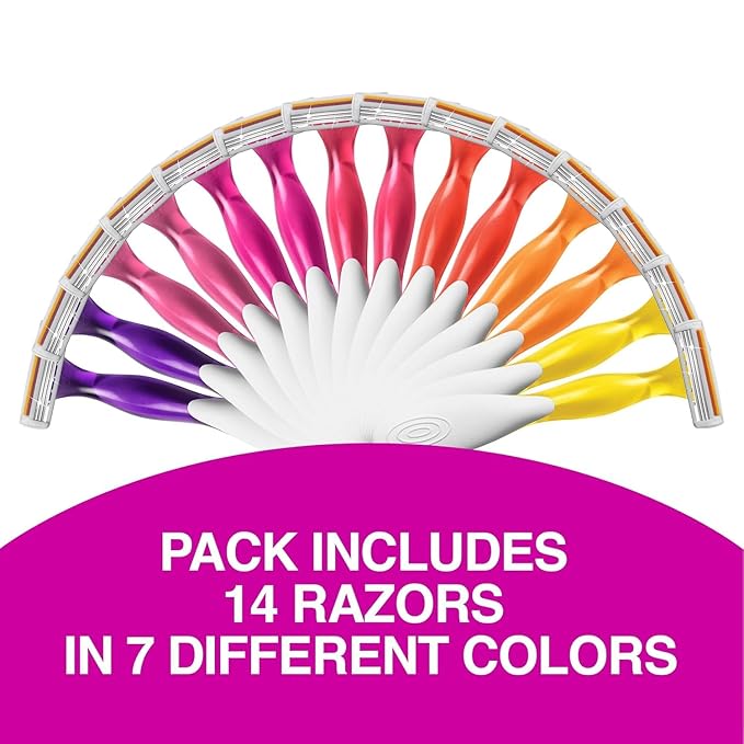 BIC Soleil 3 Colors Women's Disposable with 3 Blade Razors, Aloe Vera and Vitamin E Lubricating Strip for Enhanced Glide, 14 count, Stocking Stuffers for Women (Pack of 12)