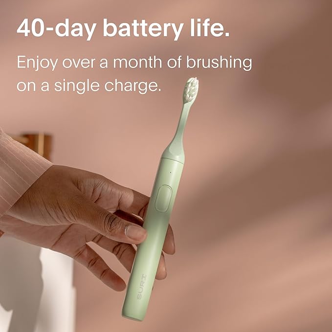 SURI 1.0 Sonic Electric Toothbrush with UV Cleaning Travel Case | 1 Month+ Battery | Designed in California | Electric Toothbrush for Adults | Travel Toothbrushes | Tooth Brush | Green