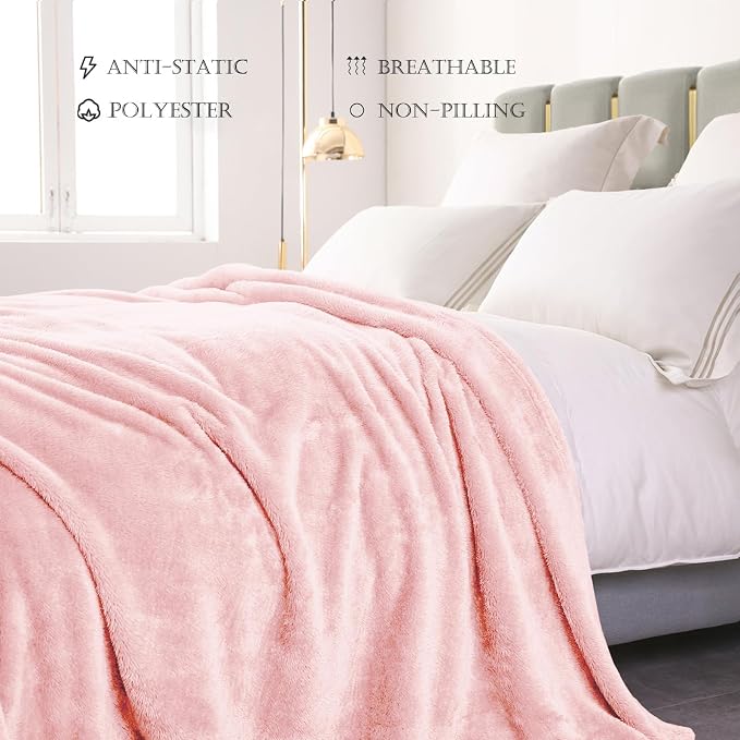 Exclusivo Mezcla Fuzzy Plush Fleece Bed Blanket King Size, Light Pink | 104x90 Inches, Super Soft and Cozy Bed Blanket, Fluffy Decorative Bedding for Livingroom, Bedroom, All Season