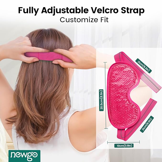 NEWGO Cooling Eye Mask for Puffy Eyes, Cold Eye Mask Eye Ice Pack for After Eyes Surgery, Tension Stress Relief, Headaches, Dark Circles - Rosered