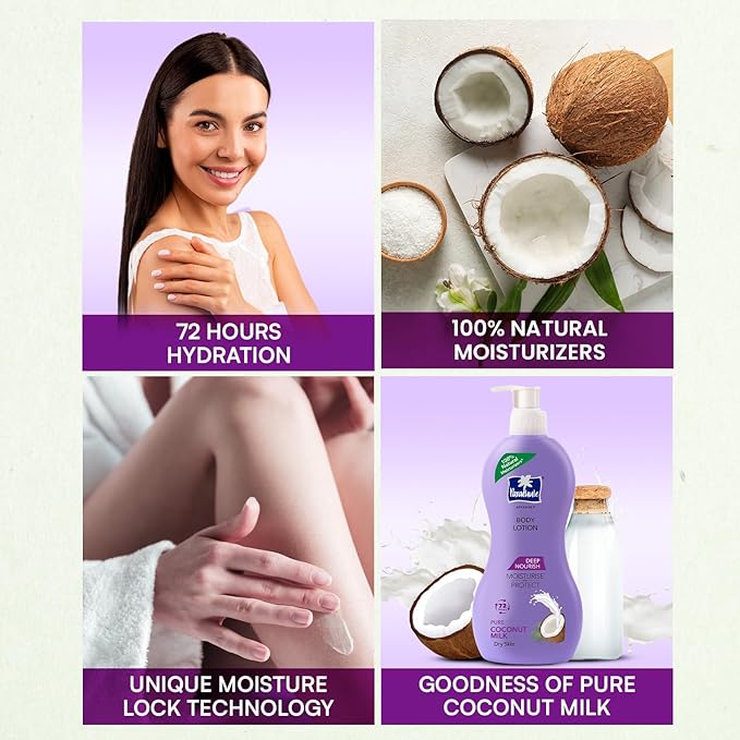 Parachute Advansed Deep Nourish Body Lotion with Pure Coconut Milk for Women & Men, Restore Dry Skin, 100% Natural, 72h Moisturization, 13.5 Fl.oz. (Pack of 2)