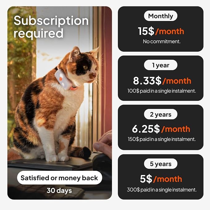 Weenect Cat XS - New GPS Tracker for Cats | Real-time Mini GPS Tracker for Cats | Smallest Model on The Market | Collar Included | Subscription Required