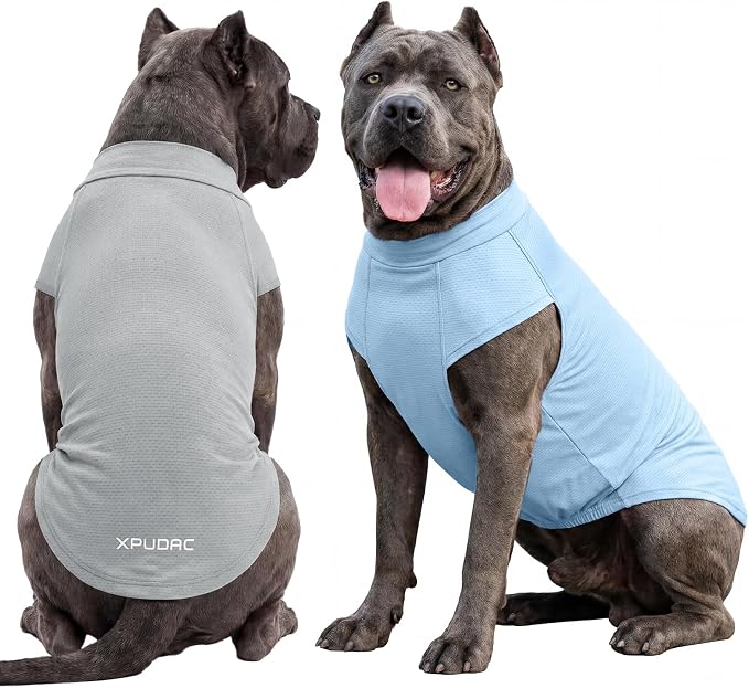 XPUDAC 2 Pack Sun Protection Dog Shirts, Quick Dry Breathable Dog T-Shirt Stretchy Lightweight Sleeveless Pet Summer Clothes for Large Dogs Sensitive Skin Soft Pet Tank Top Vest Boy,4XL