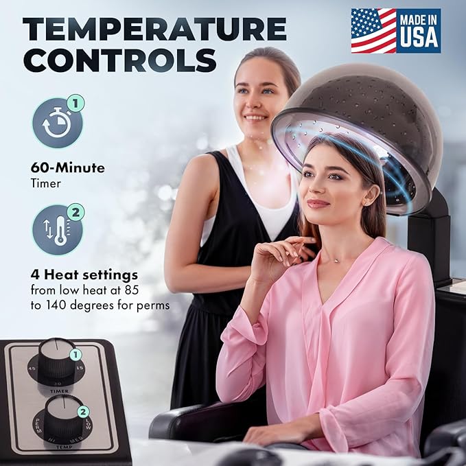 Buy-Rite Kate Set of 2 Professional Salon Hair Dryer & Dryer Chair Combinations, 980W Commercial Hooded Dryers, Heavy-Duty Wood Frame Chairs, Adjustable Hoods, Removable Arms, OD-431/HL-1500