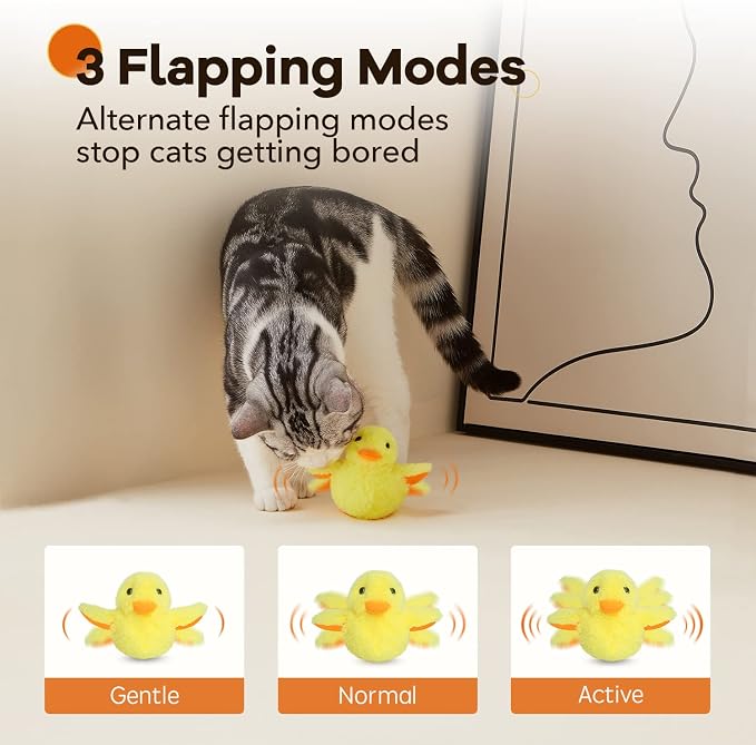 Potaroma Cat Toys Rechargeable Flapping Duck with SilverVine Catnip, Lifelike Quack Chirping, Touch Activated Kitten Kicker Plush Interactive Exercise Toys for All Breeds | Lifelike Quack Chirping, Touch Activated Kitten Kicker Plush Interactive Exerci...