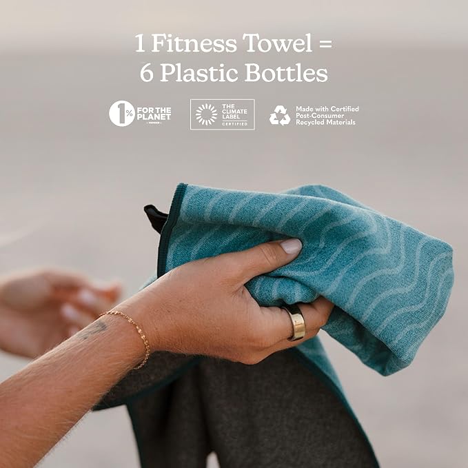 Nomadix Fitness Towel- Microterry Quick-Dry Gym & Yoga Sweat Towel, Odor-Resistant, Ultra Absorbent, Sand & Pet Hair-Resistant, Recycled Material, 30″×16″- Regenerative Black- Regenerative Teal