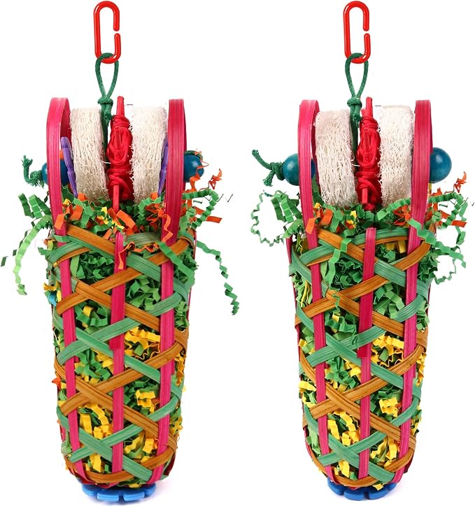 Kyouki Parakeets Toys, 2 PCS Bird Chewing Toys – Perfect for Cockatoos, Conures, Love Birds, Small & Medium Parrots, Fun Foraging & Tearing Bird Cage Accessories (Seeking Food Basket)