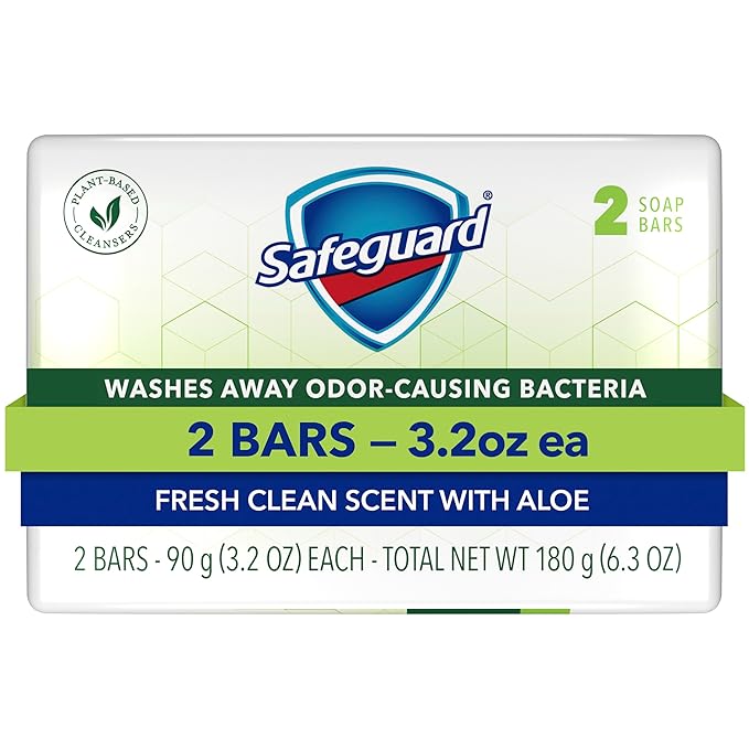 Safeguard Micellar Deep Cleansing Bath Bar Soap, Washes Away 99 Percent of Bacteria, Leaves Skin Soft, Made with Plant Based Cleansers, Fresh Clean Scent with Aloe, 3.2 oz (2 Count)
