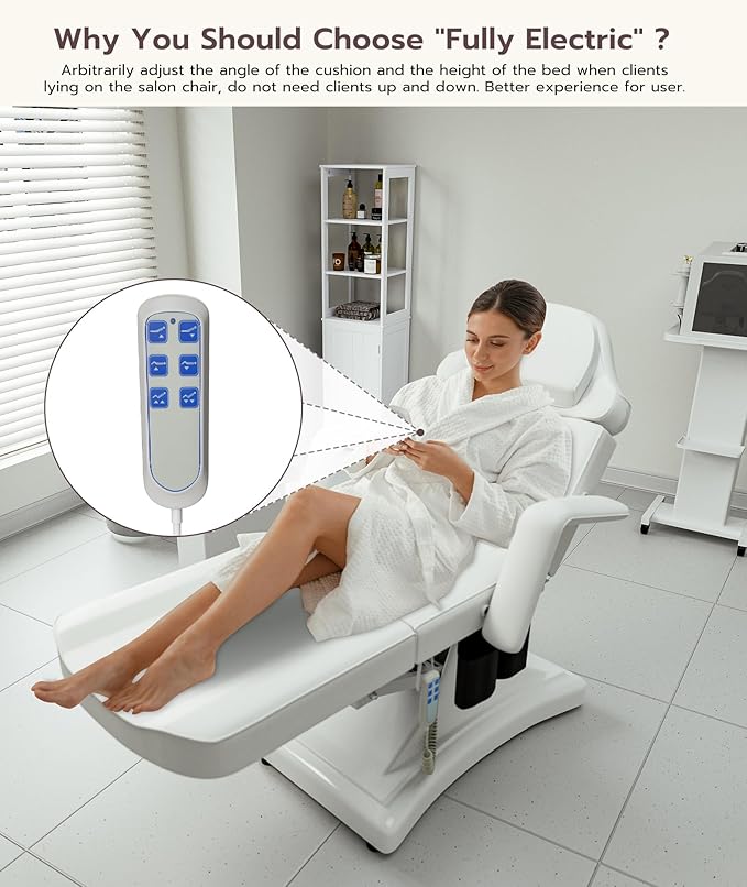 Icoget Fully Electric Tattoo Chair Esthetician Bed for Clients, 3-Motor Massage Table Adjustable Spa Facial Chair for Waxing, Lashing, Professional Aesthetics Bed for Salon, White