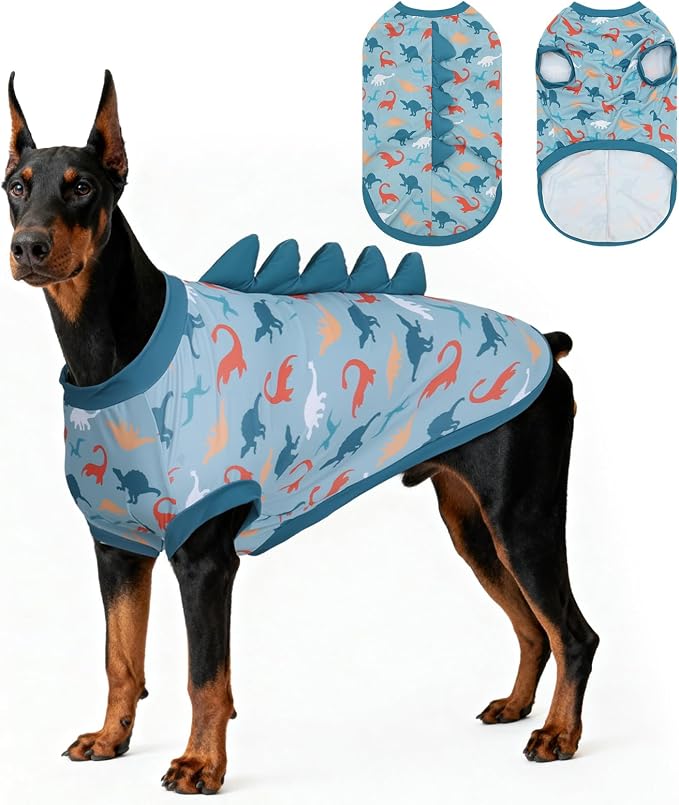 UPF 50+ Sun Protection Dog Shirt - Sleeveless Cooling Vest for Medium Dogs Boy, Quick-Dry Pet T-Shirt with Funny Dinosaur Horns, UV Protective Breathable Dog Clothes U-COSBX05M