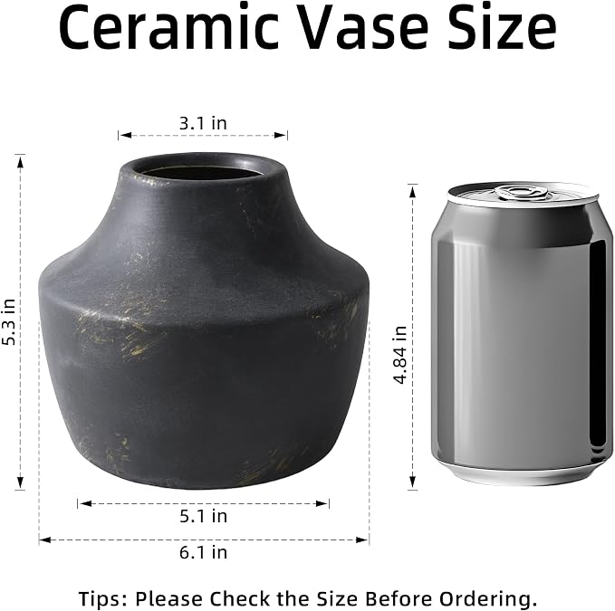 Ceramic Flower Vase, 5.3 Inch Rustic Vase for Flowers, Small Terracotta Pottery Vase for Home Decor, Farmhouse Decorative Vase for Living Room Kitchen Table Shelf Bedroom Decor