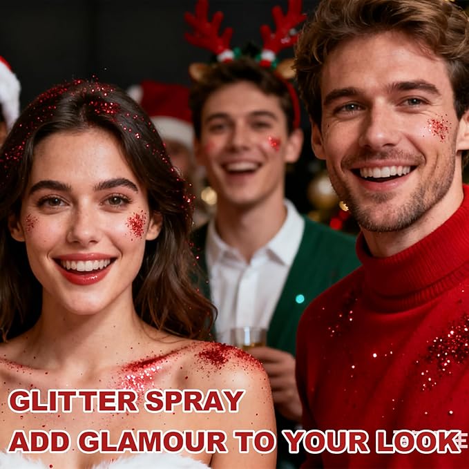 Hair and Body Glitter Spray, Holographic Glitter Highlighter Powder for Rumi Costume Cosplay Makeup, Face Body Clothes Shiny Glitter, Loose Shimmer Hairspray Festival Rave Prom Accessories (Red)