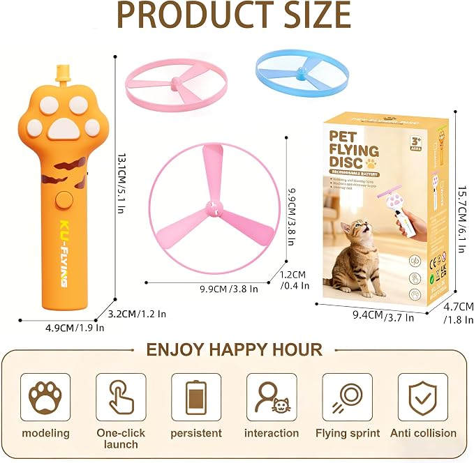 Cat Toy Disc Launcher,Rechargeable Interactive Cat Fetch Toy with 10 Discs | Cat Toys for Indoor Cats,Flying Cat Enrichment Toys for Adult Kittens Dog Playing,Hunting Tracking Toys for Outdoor Indoor