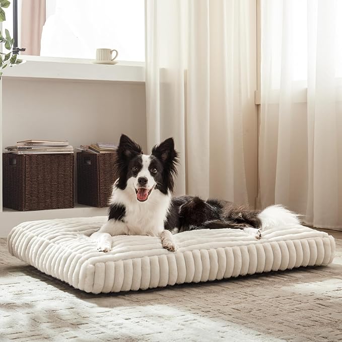 XXL Dog Bed, Flat Pet Beds with Removable Washable Cover, Pet Mat Cute Dog Crate Bed Thick Shredded Chopped Crate Foam & Anti Slip Bottom for Indoor