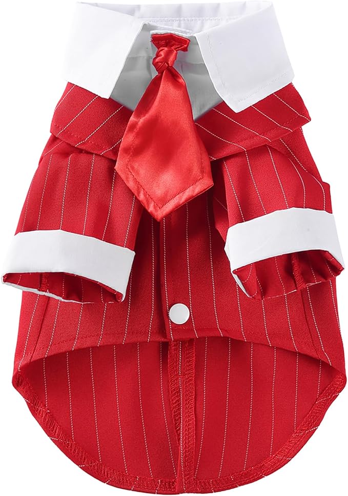 GabeFish Pets Wedding Jackets Suit for Dogs with Bow Tie Puppy Cat Formal Clothes Shirt Tuxedo (RedStriped, XL (Chest 18.8in/48cm)