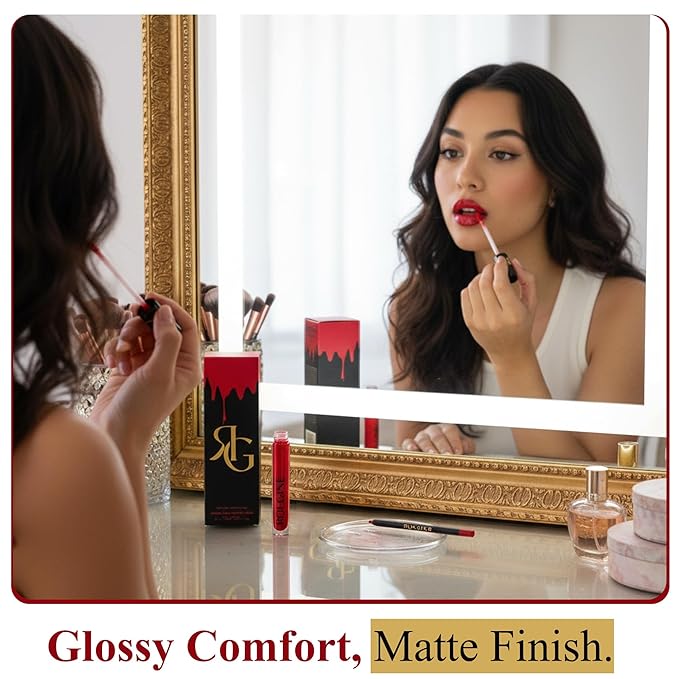Matte Lipstick & Lip Liner Set for Women – Red Love Shade – Long-Lasting Waterproof 2-in-1 Lip Kit – Smudge-Proof Liquid Lipstick with Precision Liner, Enriched with Vitamin E & Shea Butter